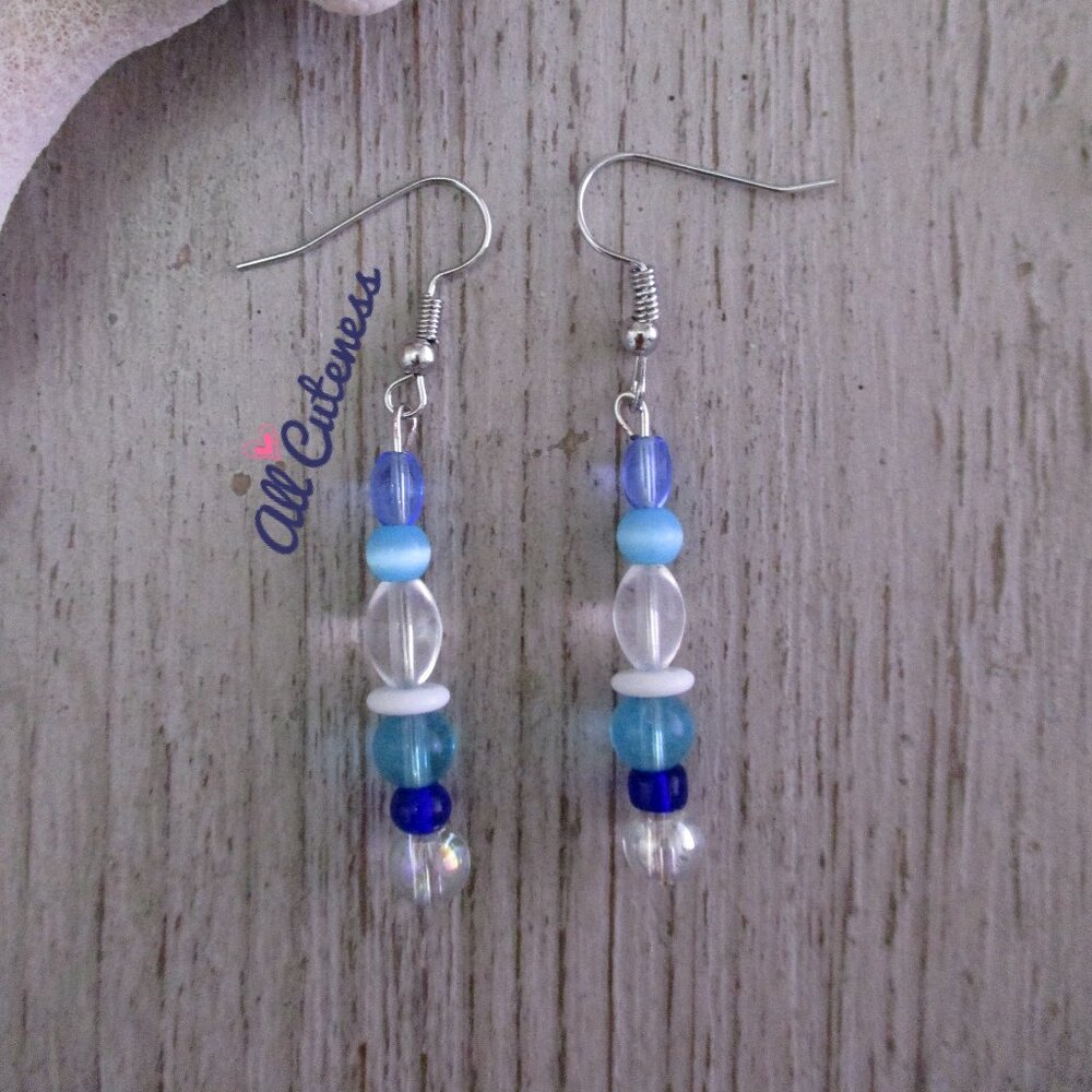 Blue Handmade Glass Bead Beaded Earrings